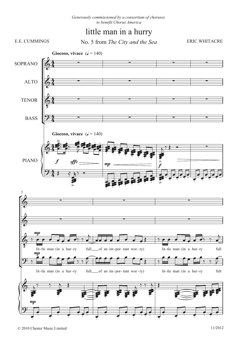 Eric Whitacre Little Man In A Hurry (From 'The City And The Sea') Sheet Music Notes & Chords for SATB - Download or Print PDF