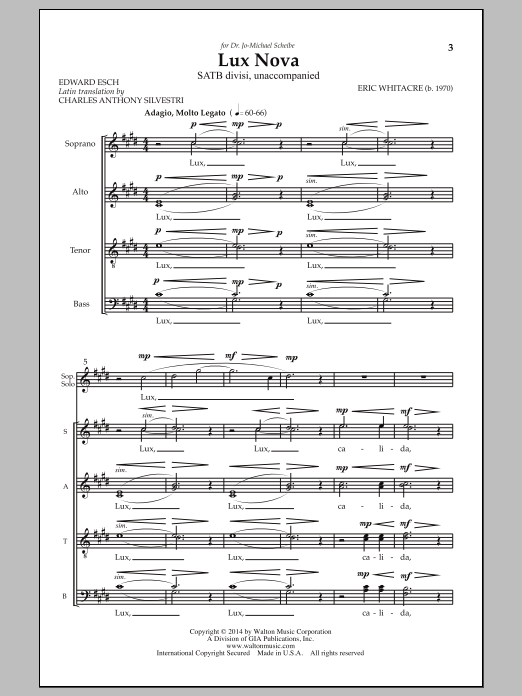 Eric Whitacre Lux Nova Sheet Music Notes & Chords for SATB - Download or Print PDF