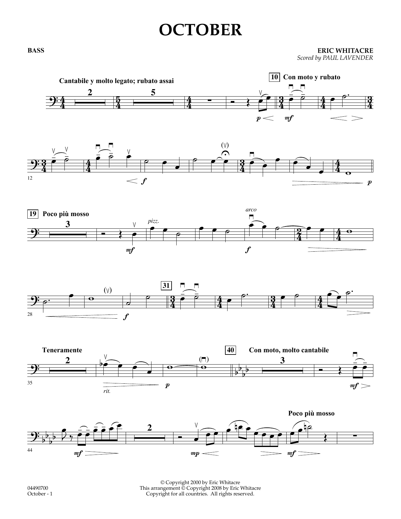 Eric Whitacre October - Bass (arr. Paul Lavender) Sheet Music Notes & Chords for Orchestra - Download or Print PDF