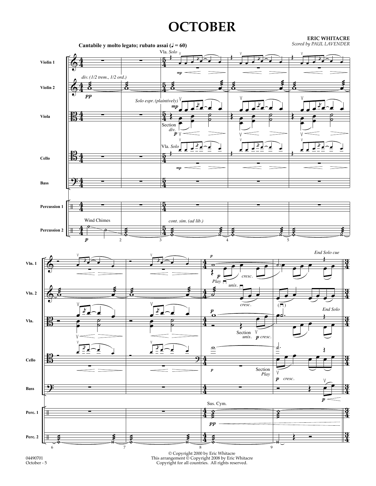 Eric Whitacre October - Full Score (arr. Paul Lavender) Sheet Music Notes & Chords for Orchestra - Download or Print PDF