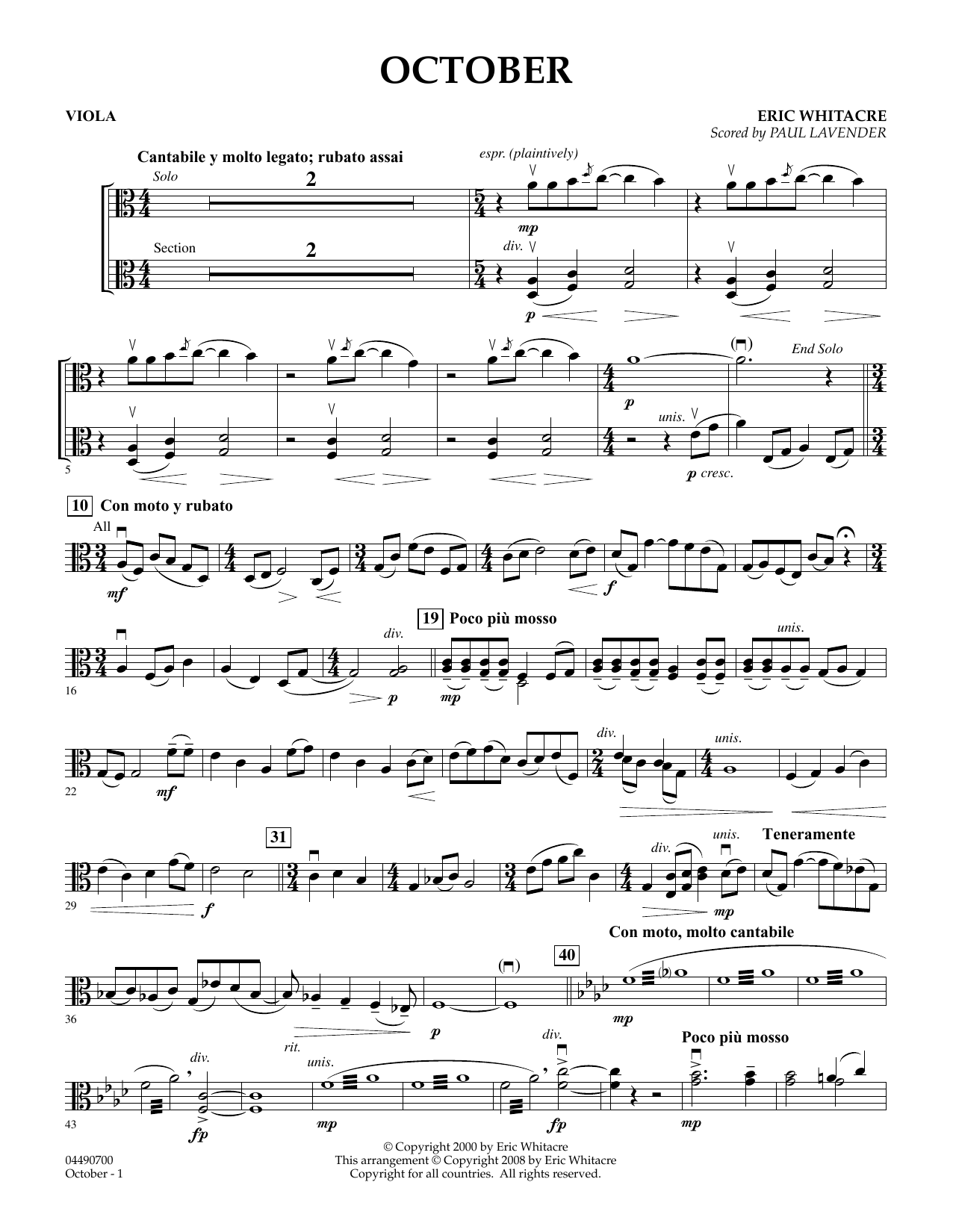 Eric Whitacre October - Viola (arr. Paul Lavender) Sheet Music Notes & Chords for Orchestra - Download or Print PDF
