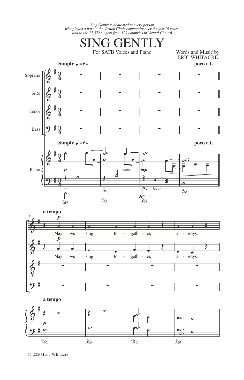 Eric Whitacre Sing Gently Sheet Music Notes & Chords for TBB Choir - Download or Print PDF