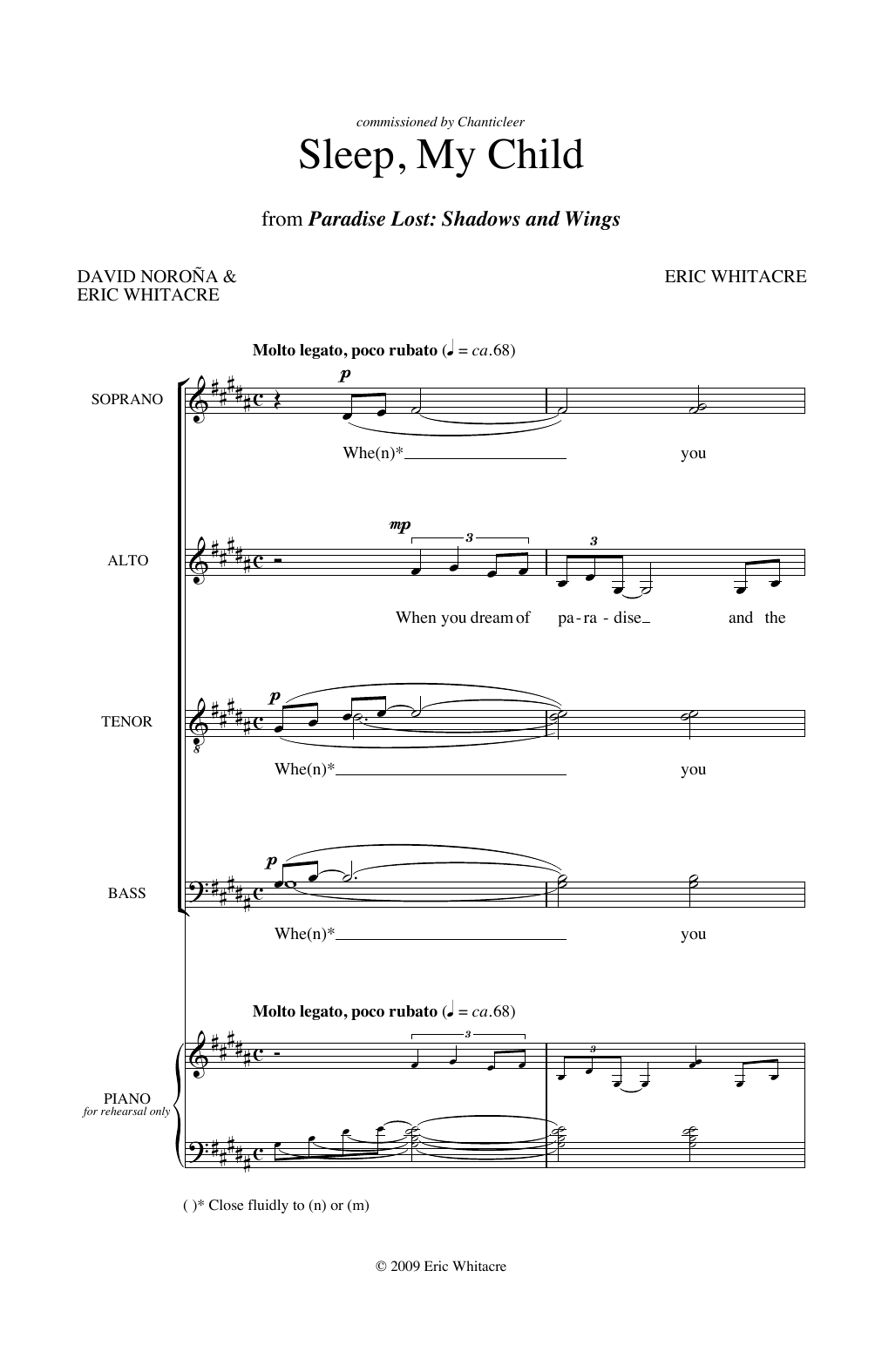 Eric Whitacre Sleep, My Child (from Paradise Lost: Shadows and Wings) Sheet Music Notes & Chords for SATB Choir - Download or Print PDF