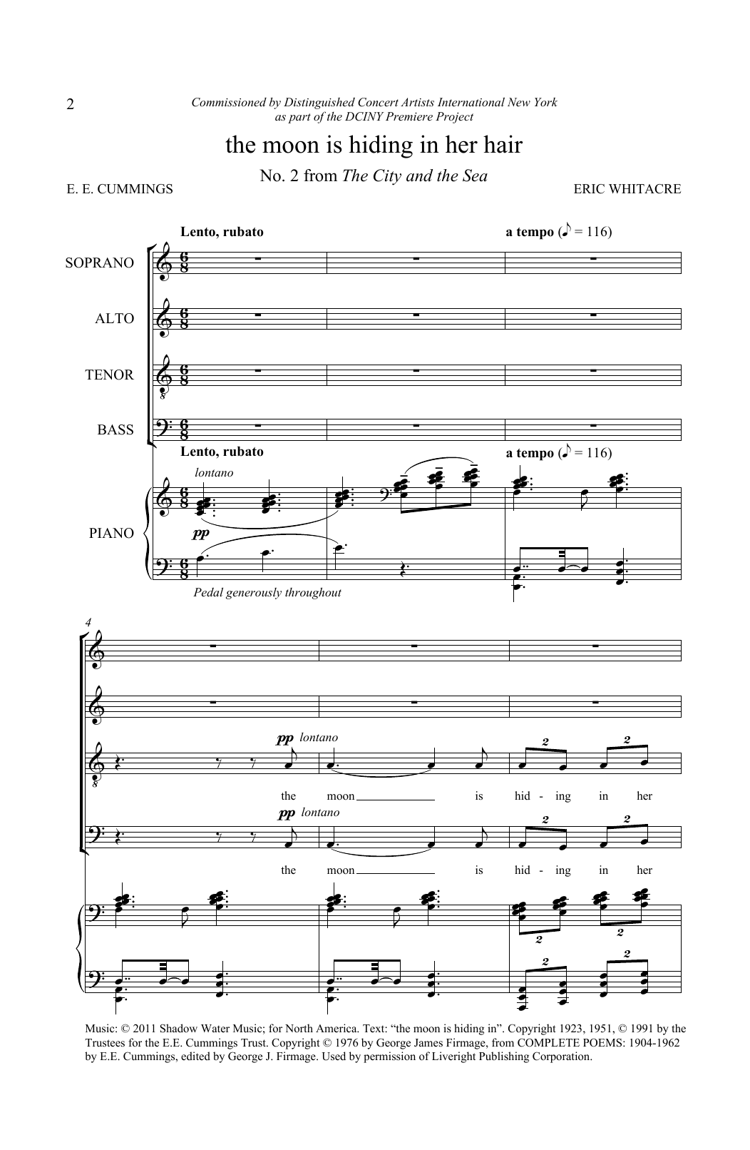 Eric Whitacre The Moon Is Hiding In Her Hair (from The City And The Sea) Sheet Music Notes & Chords for SATB Choir - Download or Print PDF
