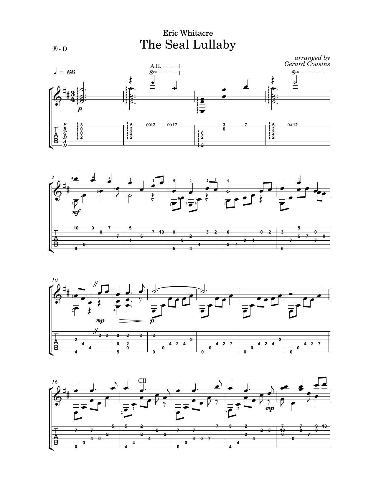 Eric Whitacre The Seal Lullaby (arr. Gerard Cousins) Sheet Music Notes & Chords for Solo Guitar - Download or Print PDF