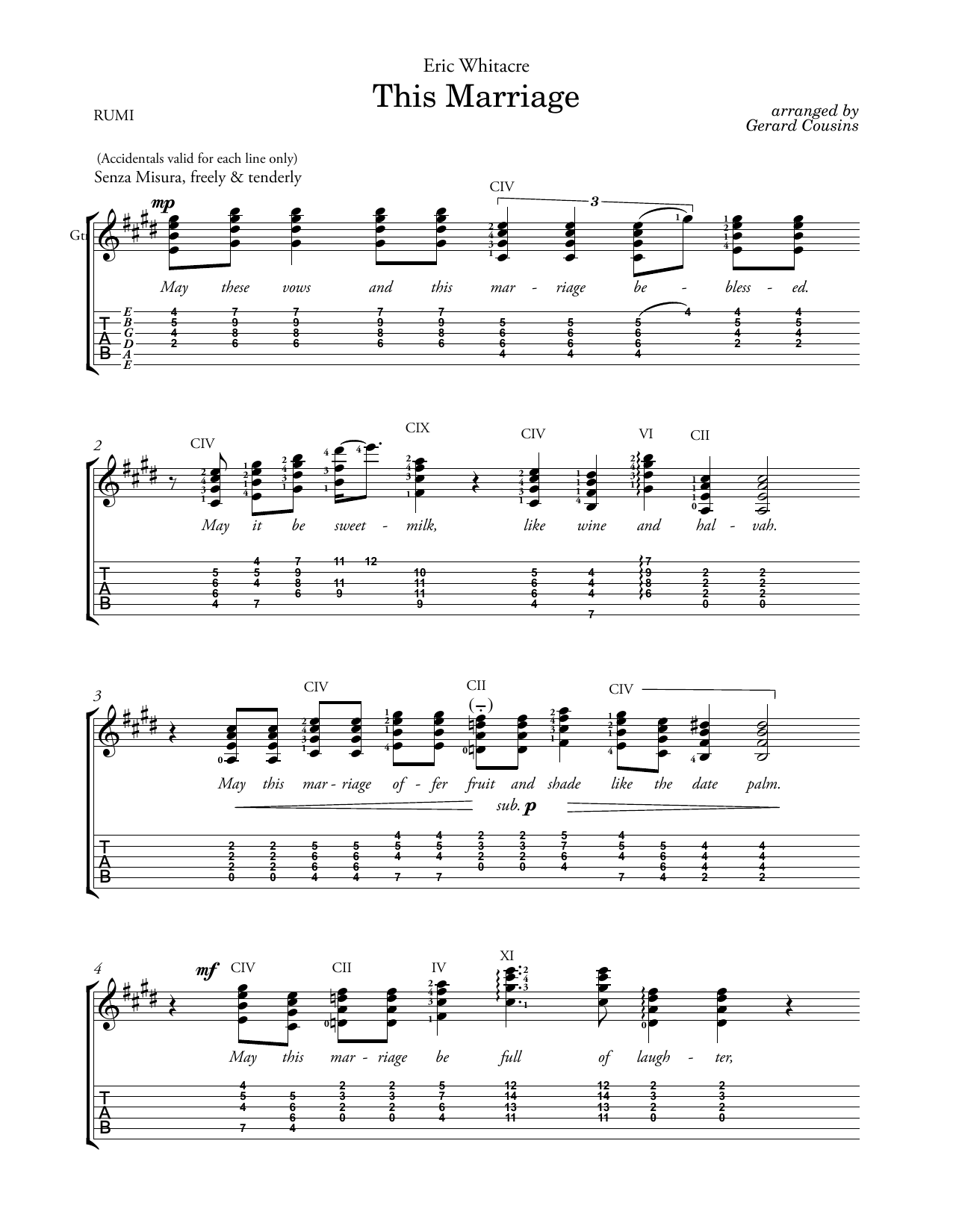 Eric Whitacre This Marriage (arr. Gerard Cousins) Sheet Music Notes & Chords for Solo Guitar - Download or Print PDF