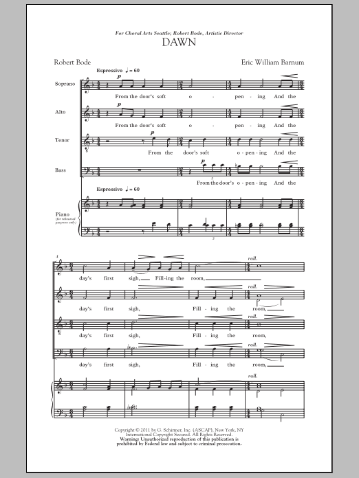 Eric William Barnum Dawn Sheet Music Notes & Chords for SATB - Download or Print PDF