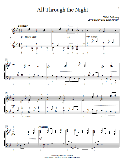 Preview Eric Baumgartner All Through The Night Folk sheet music, notes and chords for Educational Piano, SKU: 63614 All Through The Night sheet music