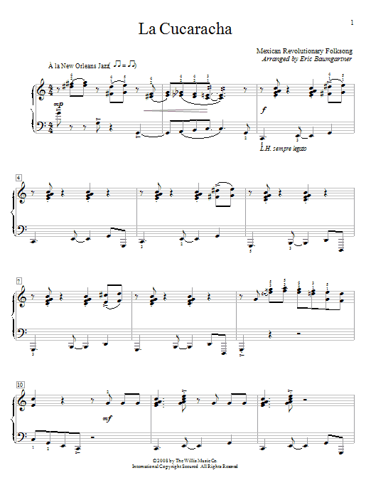 Preview Eric Baumgartner La Cucaracha World sheet music, notes and chords for Educational Piano, SKU: 63620 La Cucaracha sheet music