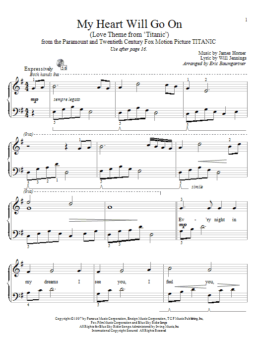 Eric Baumgartner My Heart Will Go On Love Theme From Titanic Sheet Music Download Pdf Score 54282