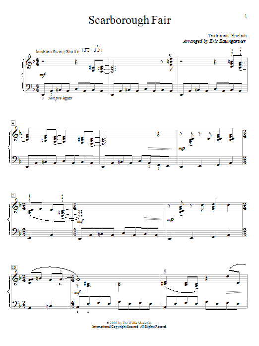 Preview Eric Baumgartner Scarborough Fair Jazz sheet music, notes and chords for Educational Piano, SKU: 63618 Scarborough Fair sheet music