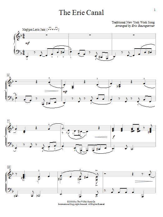Preview Eric Baumgartner The Erie Canal Jazz sheet music, notes and chords for Educational Piano, SKU: 63622 The Erie Canal sheet music
