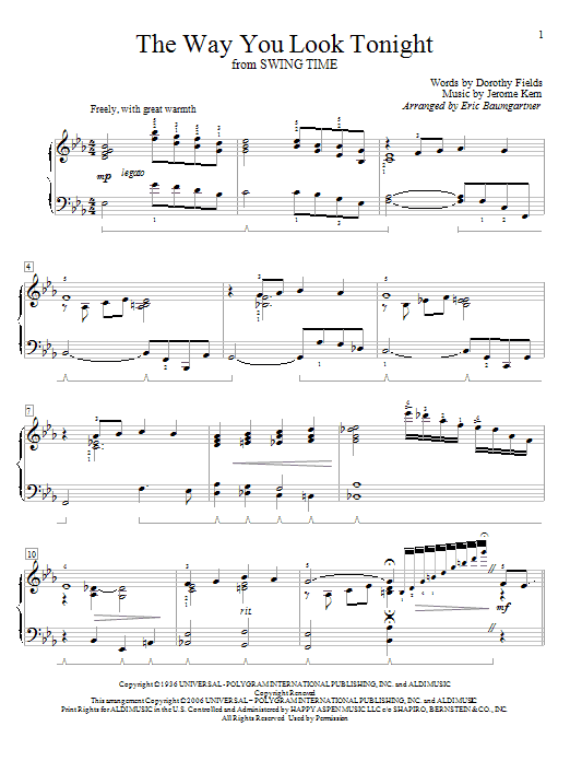 Eric Baumgartner The Way You Look Tonight Sheet Music Download Pdf Score 57318