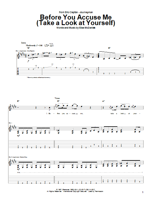 Preview Eric Clapton Before You Accuse Me (Take A Look At Yourself) Pop sheet music, notes and chords for Lyrics & Chords, SKU: 84132 Before You Accuse Me (Take A Look At Yourself) sheet music
