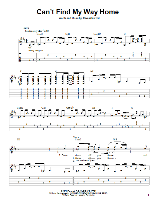Eric Clapton Can T Find My Way Home Sheet Music Download Pdf Score 91267