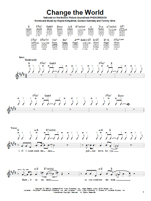 Preview Eric Clapton Change The World Rock sheet music, notes and chords for Piano, Vocal & Guitar (Right-Hand Melody), SKU: 33615 Change The World sheet music