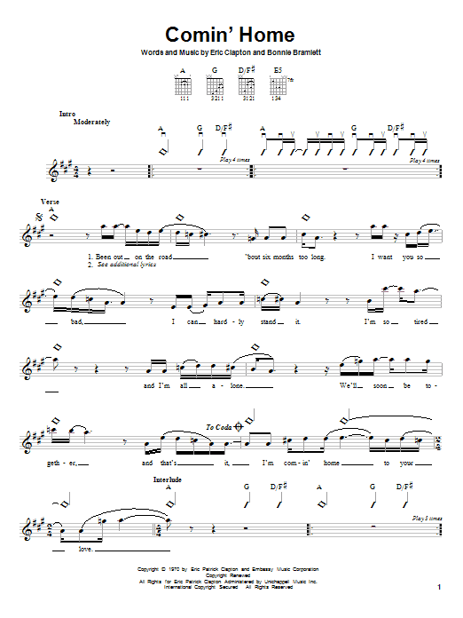 Preview Eric Clapton Comin' Home Pop sheet music, notes and chords for Guitar Tab, SKU: 24015 sheet music, piano notes, chords, guitar tabs, score, transpose, transcribe, how to play, guide, download, learn, tutorial, progression, song, artist, awards, billboard, mtv, vh1, tour, single, album, release