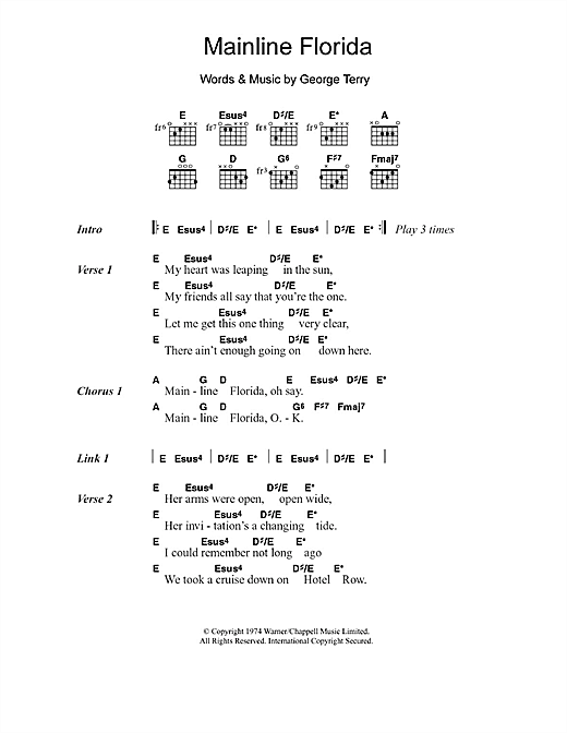 Eric Clapton Mainline Florida Sheet Music Notes & Chords for Lyrics & Chords - Download or Print PDF