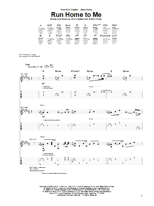 Preview Eric Clapton Run Home To Me Pop sheet music, notes and chords for Guitar Tab, SKU: 54358 Run Home To Me sheet music