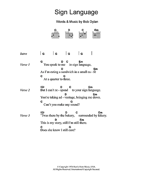 Eric Clapton Sign Language Sheet Music Notes & Chords for Lyrics & Chords - Download or Print PDF