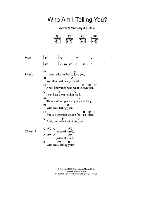 Eric Clapton Who Am I Telling You? Sheet Music Notes & Chords for Lyrics & Chords - Download or Print PDF