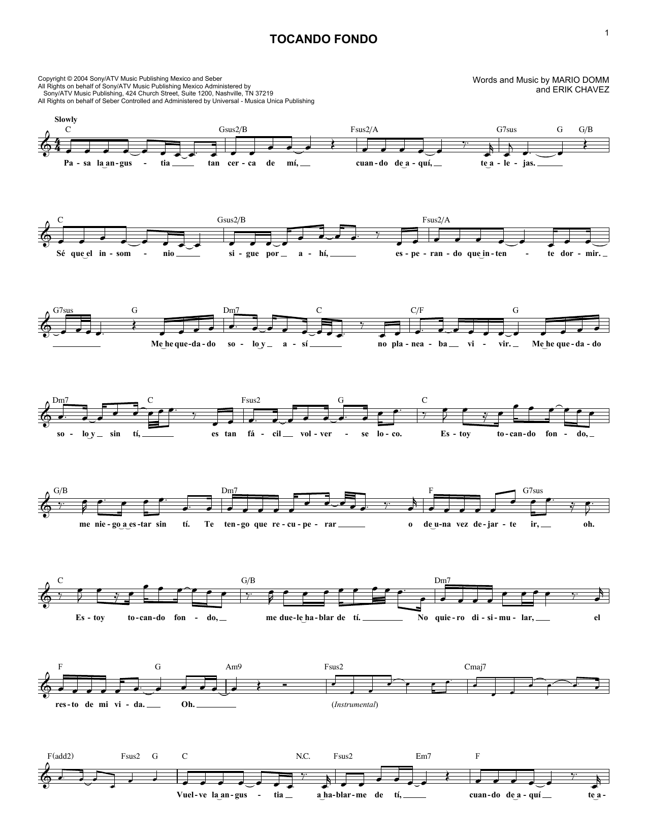 Erik Chavez Tocando Fondo Sheet Music Notes & Chords for Melody Line, Lyrics & Chords - Download or Print PDF