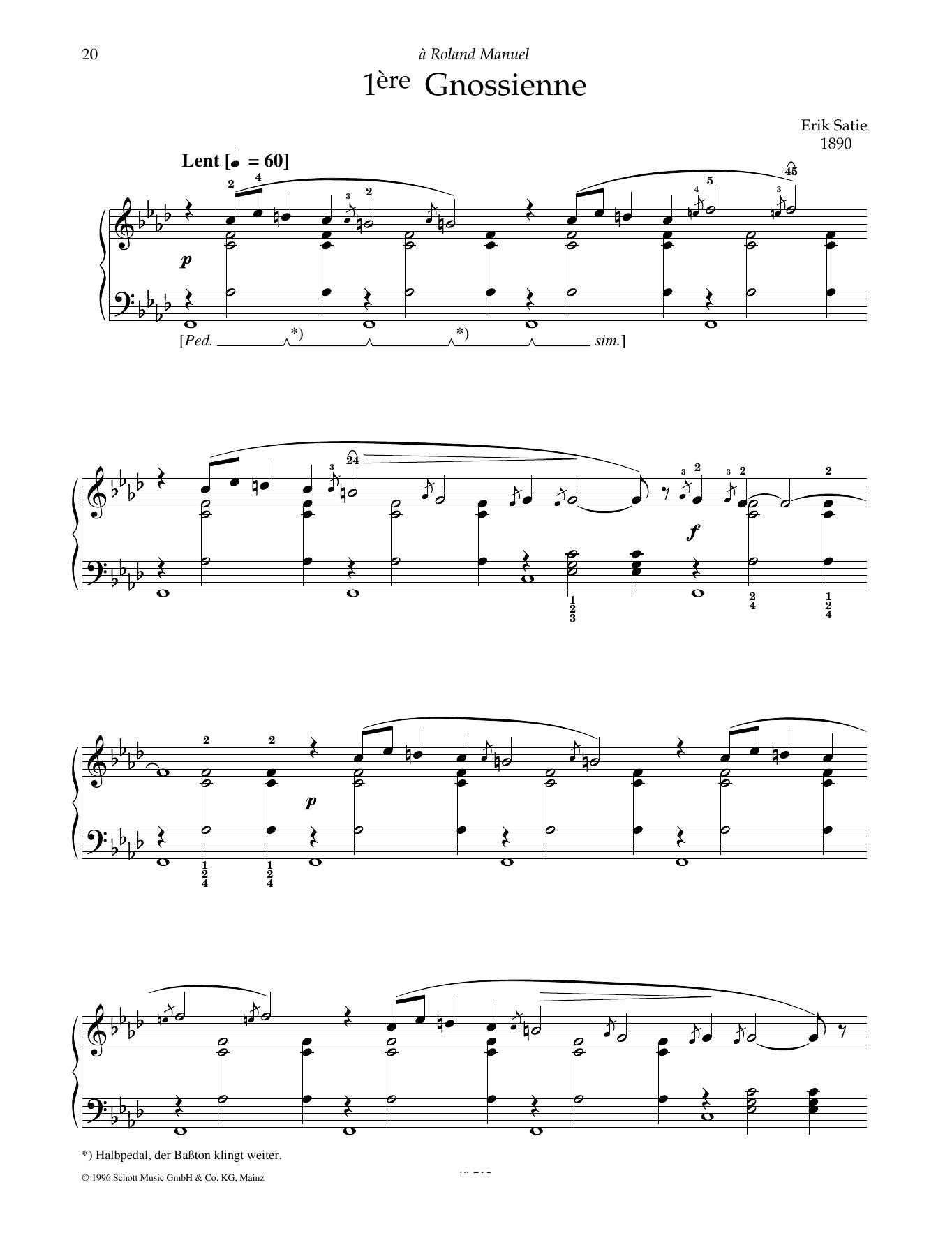 Erik Satie 1ere Gnossienne Sheet Music Notes & Chords for Piano Solo - Download or Print PDF