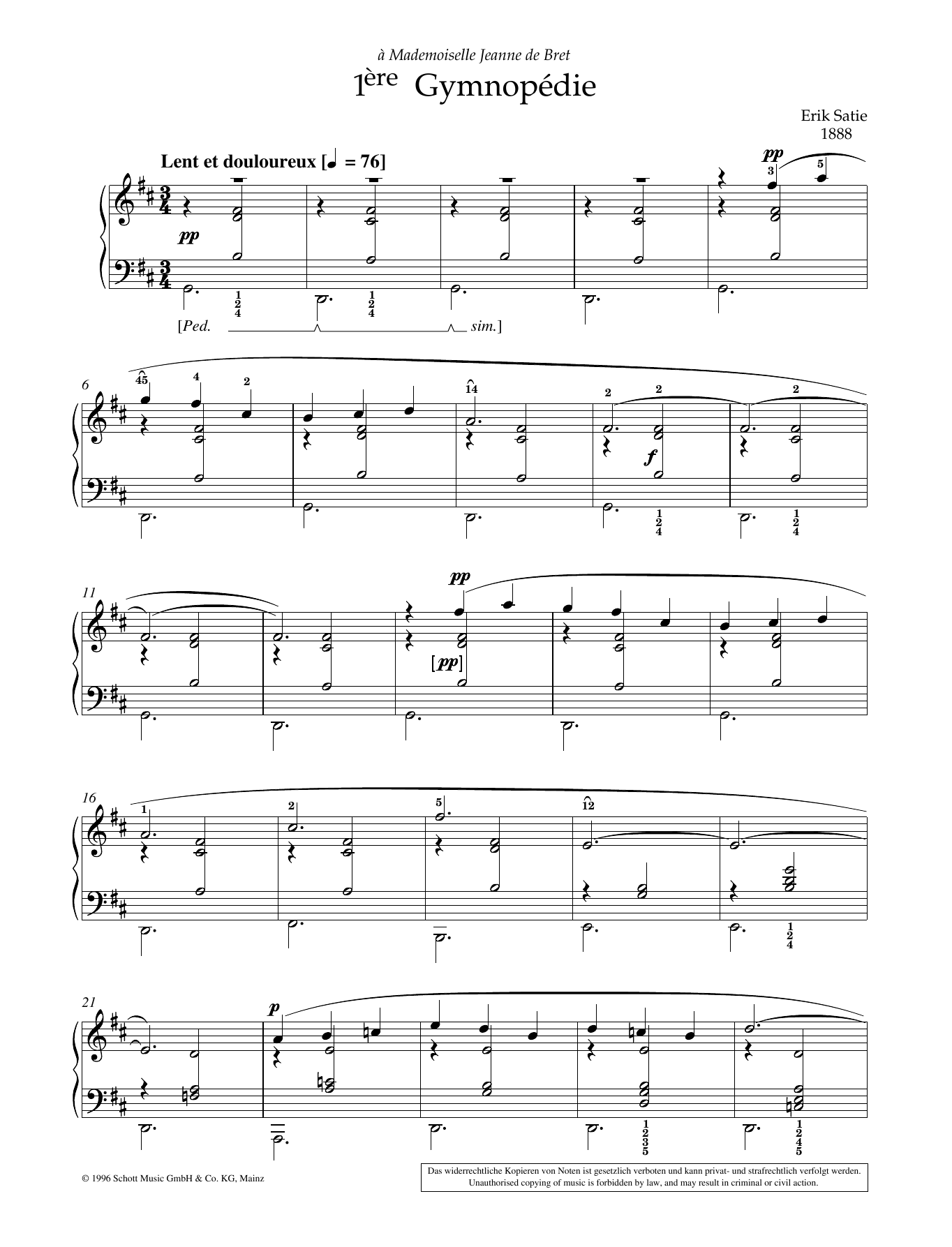 Erik Satie 1ere Gymnopedie Sheet Music Notes & Chords for Piano Solo - Download or Print PDF