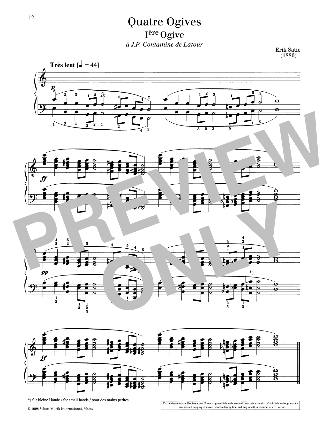 Erik Satie 1ère Ogive Sheet Music Notes & Chords for Piano Solo - Download or Print PDF
