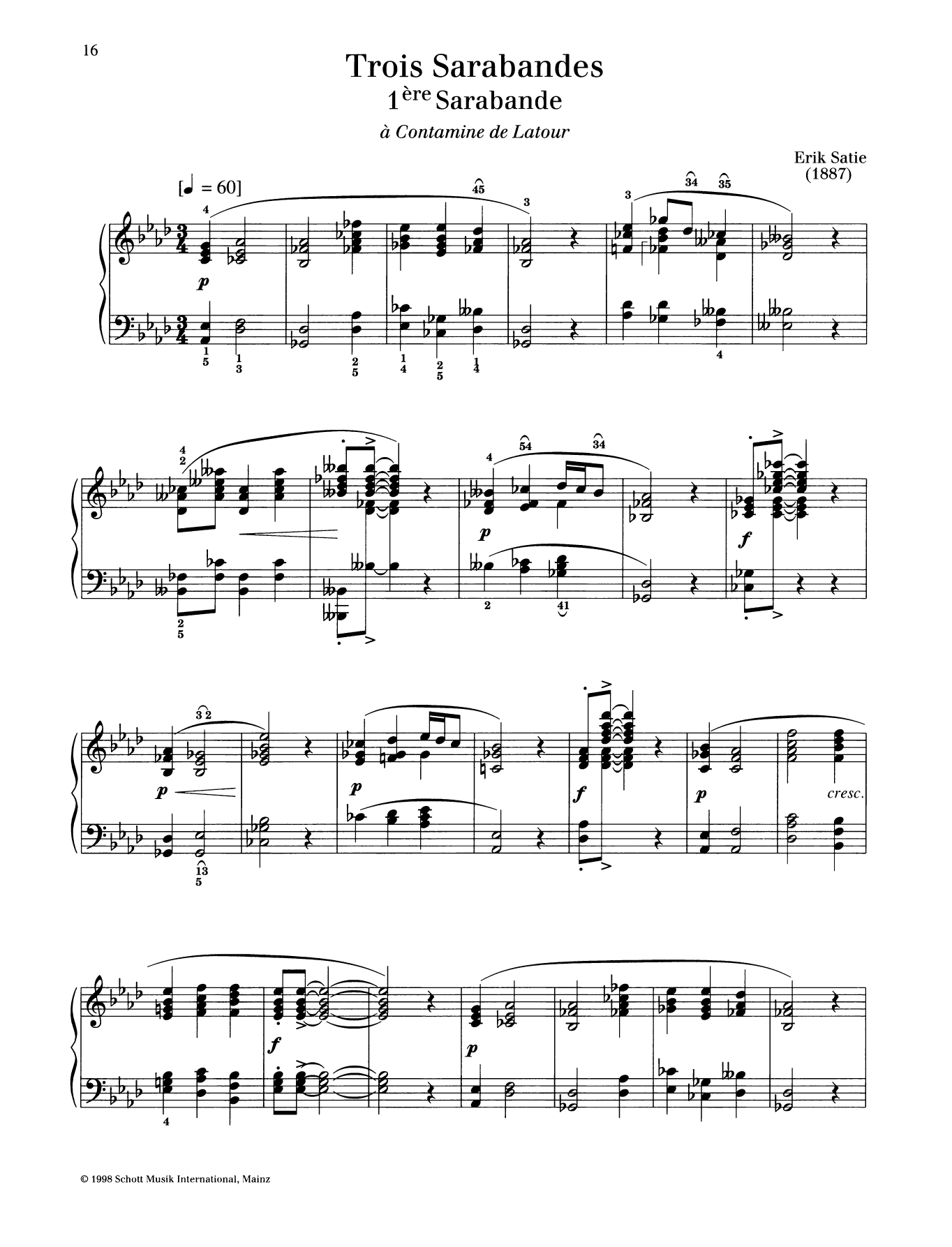 Erik Satie 1ère Sarabande Sheet Music Notes & Chords for Piano Solo - Download or Print PDF