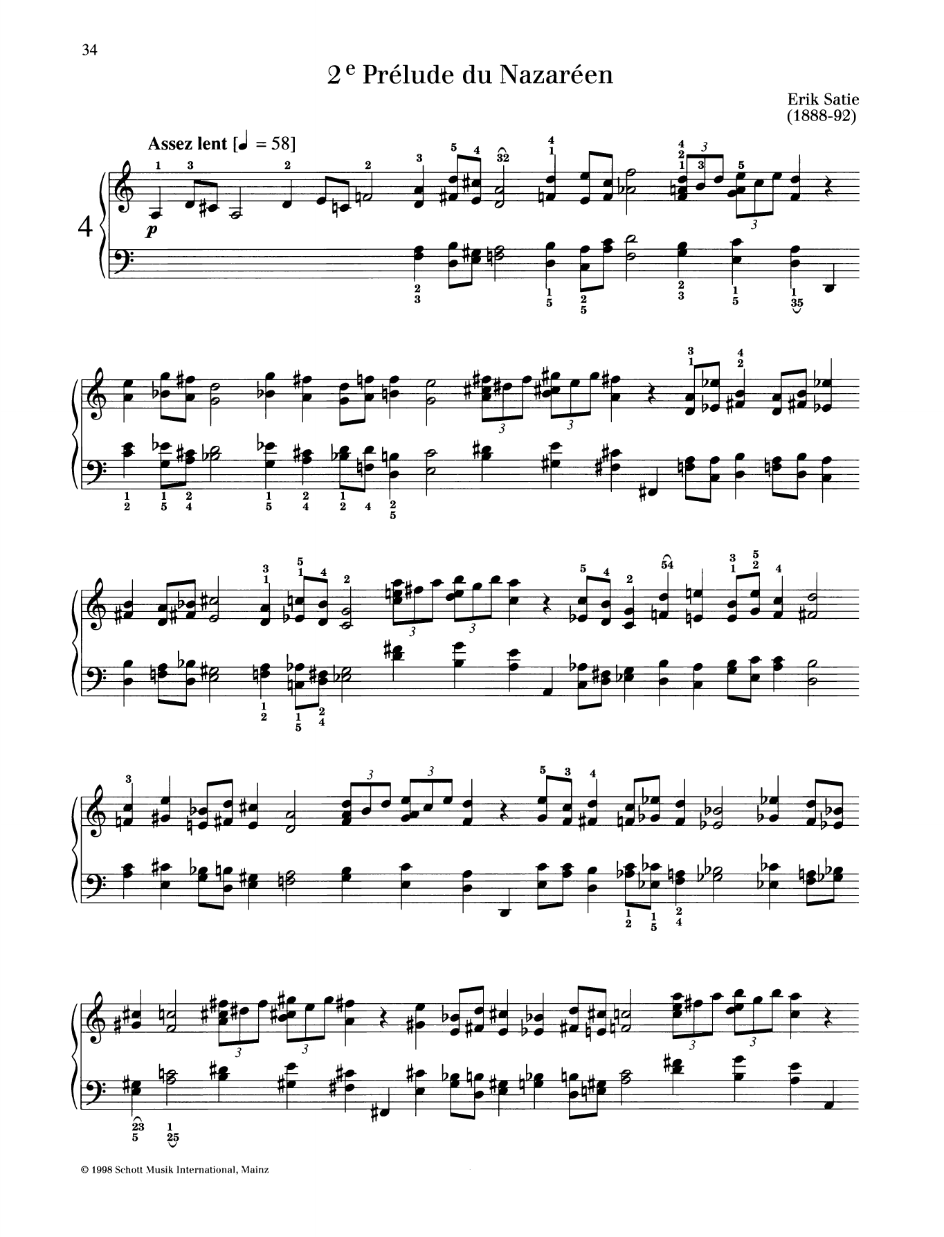 Erik Satie 2e Prelude du Nazareen Sheet Music Notes & Chords for Piano Solo - Download or Print PDF