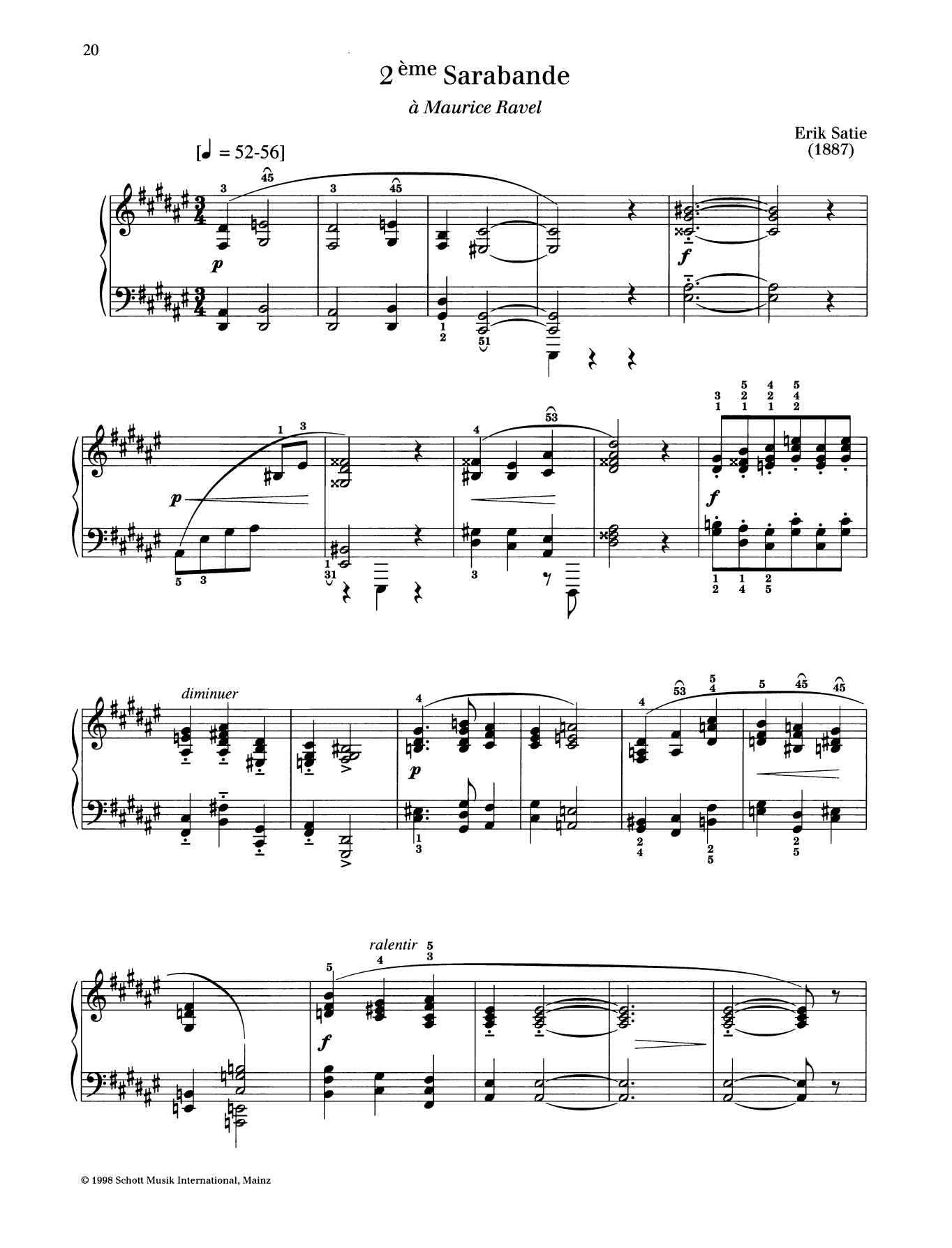 Erik Satie 2eme Sarabande Sheet Music Notes & Chords for Piano Solo - Download or Print PDF