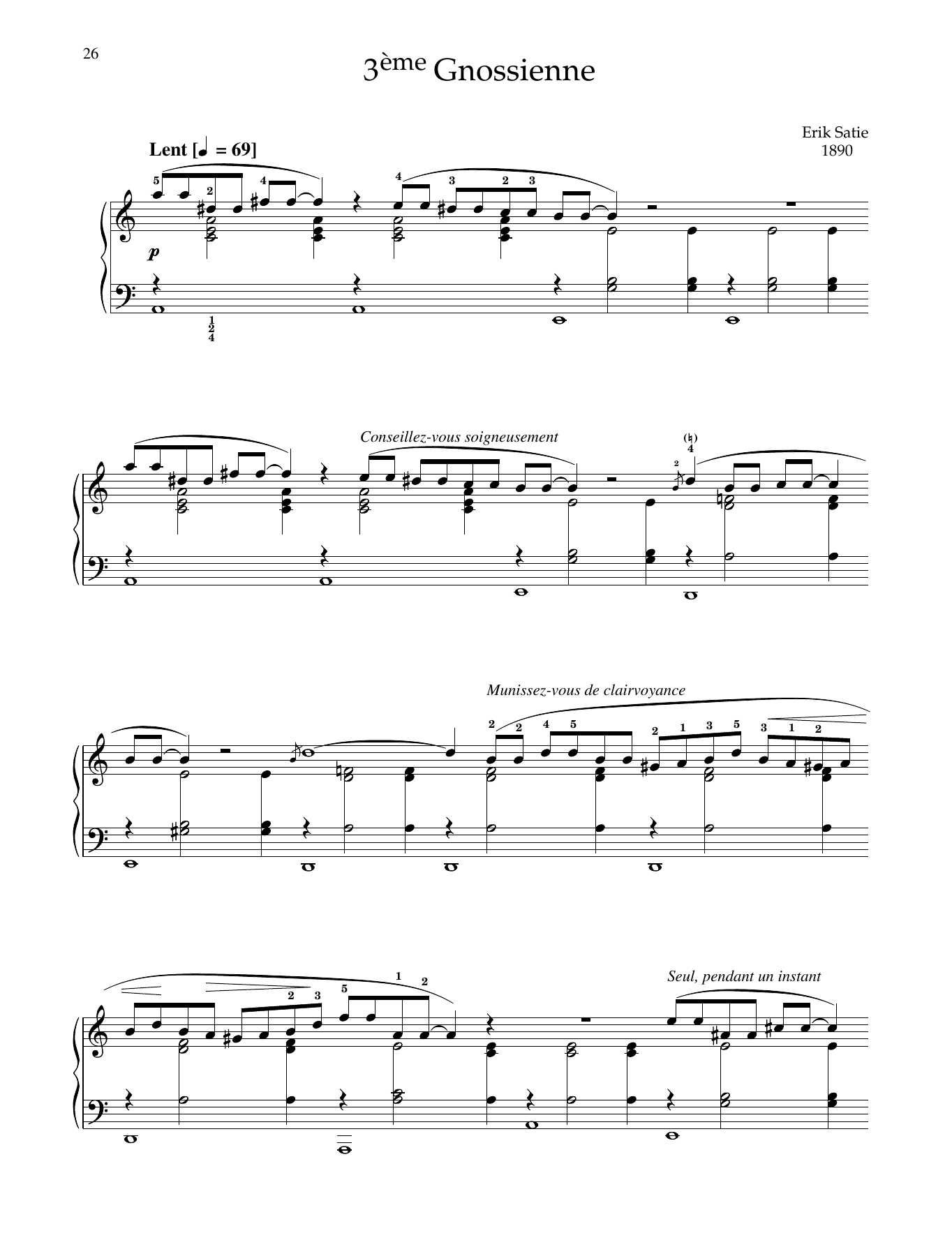 Erik Satie 3ème Gnossienne Sheet Music Notes & Chords for Piano Solo - Download or Print PDF