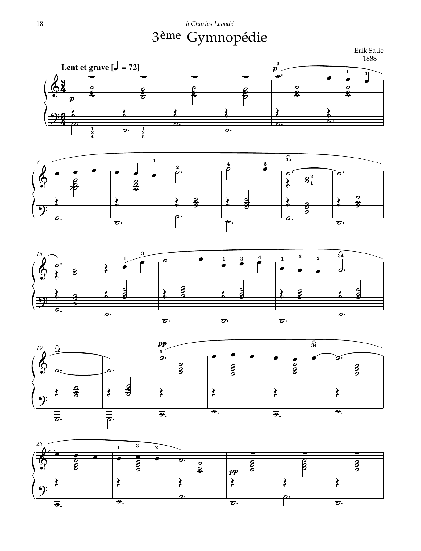 Erik Satie 3eme Gymnopedie Sheet Music Notes & Chords for Piano Solo - Download or Print PDF