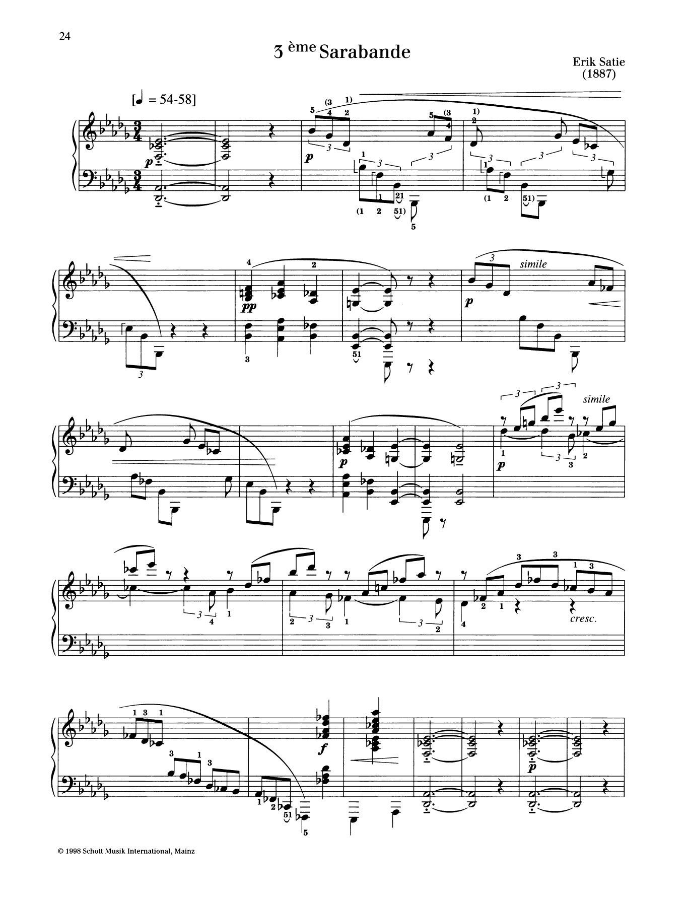 Erik Satie 3eme Sarabande Sheet Music Notes & Chords for Piano Solo - Download or Print PDF