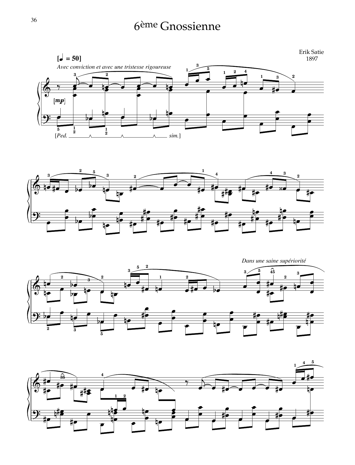 Erik Satie 6ème Gnossienne Sheet Music Notes & Chords for Piano Solo - Download or Print PDF