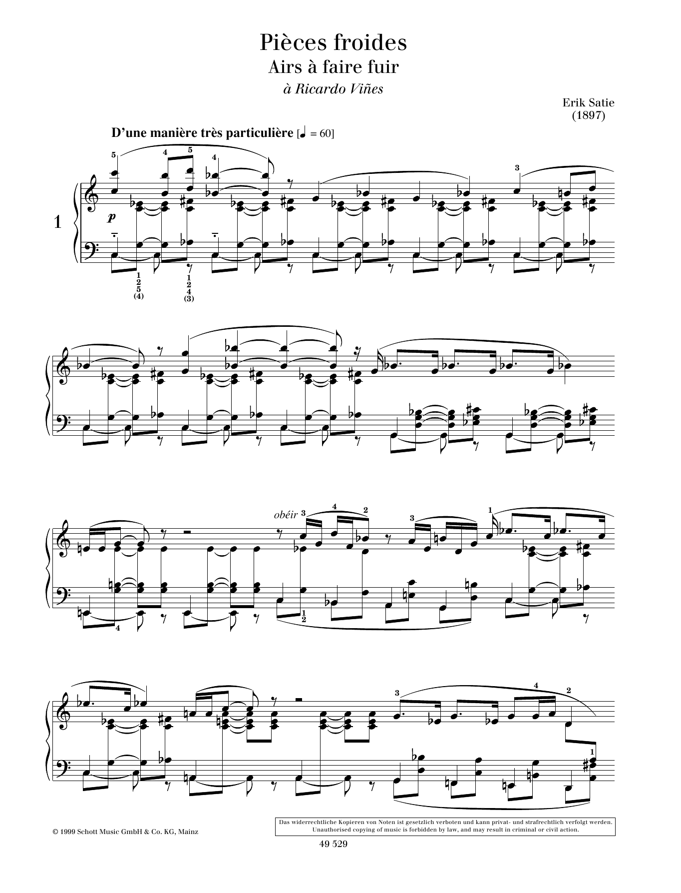 Erik Satie Air à faire fuir No. 1 Sheet Music Notes & Chords for Piano Solo - Download or Print PDF