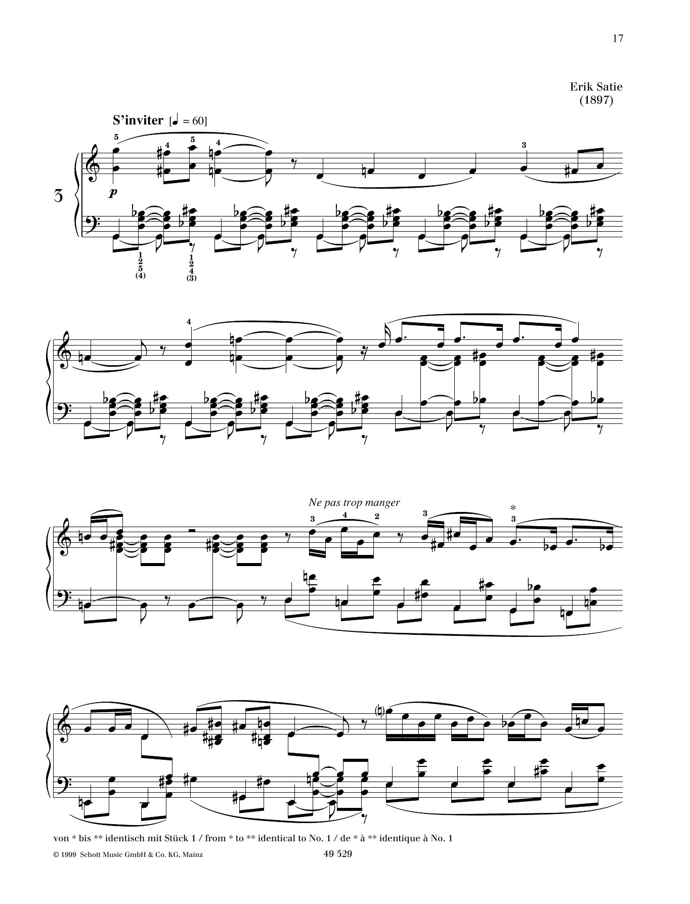 Erik Satie Air a faire fuir No. 3 Sheet Music Notes & Chords for Piano Solo - Download or Print PDF