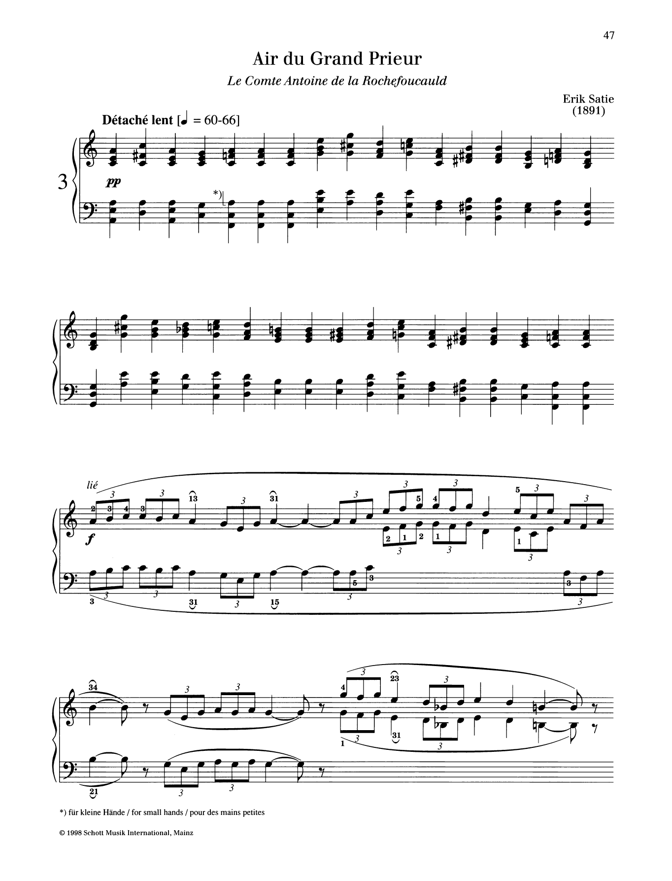 Erik Satie Air du Grand Prieur Sheet Music Notes & Chords for Piano Solo - Download or Print PDF