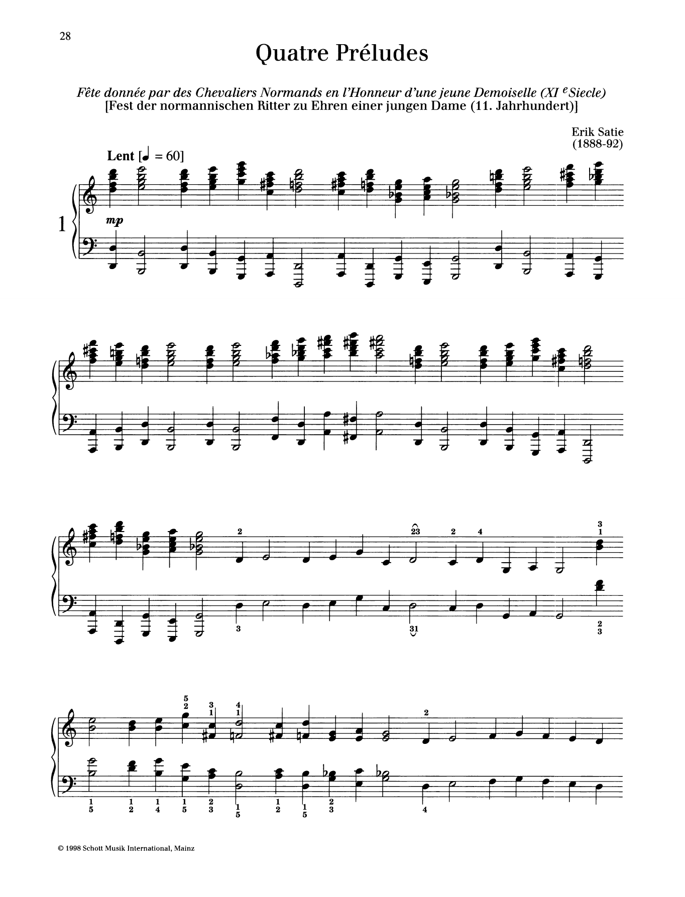 Erik Satie Fete donnee par des Chevaliers Normands en l'Honneur d'une jeune Demoiselle Sheet Music Notes & Chords for Piano Solo - Download or Print PDF