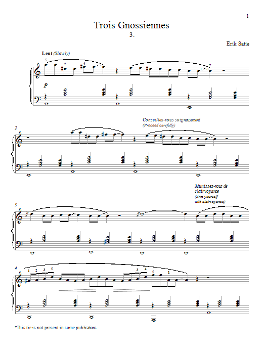 Erik Satie Gnossienne No. 3 Sheet Music Notes & Chords for Piano - Download or Print PDF