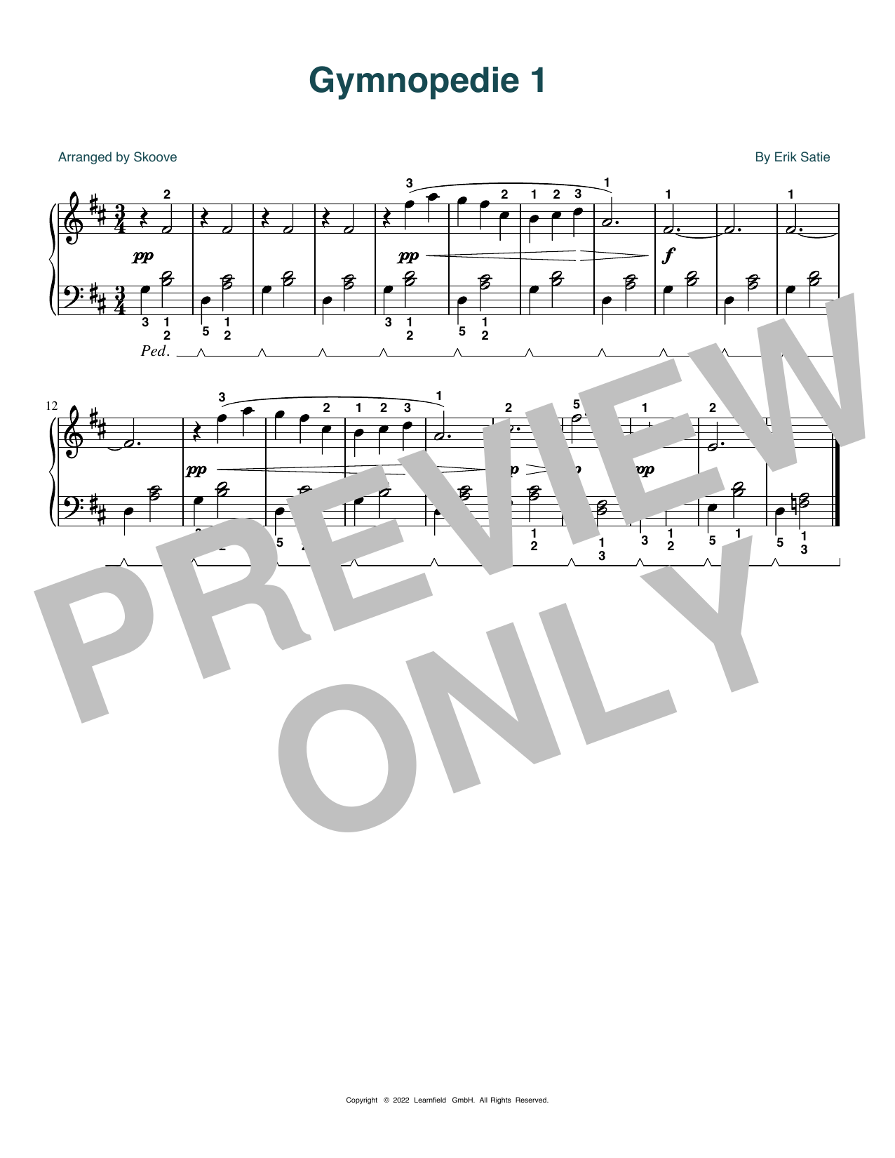 Erik Satie Gymnopedie No. 2 (arr. Skoove) Sheet Music Notes & Chords for Easy Piano - Download or Print PDF