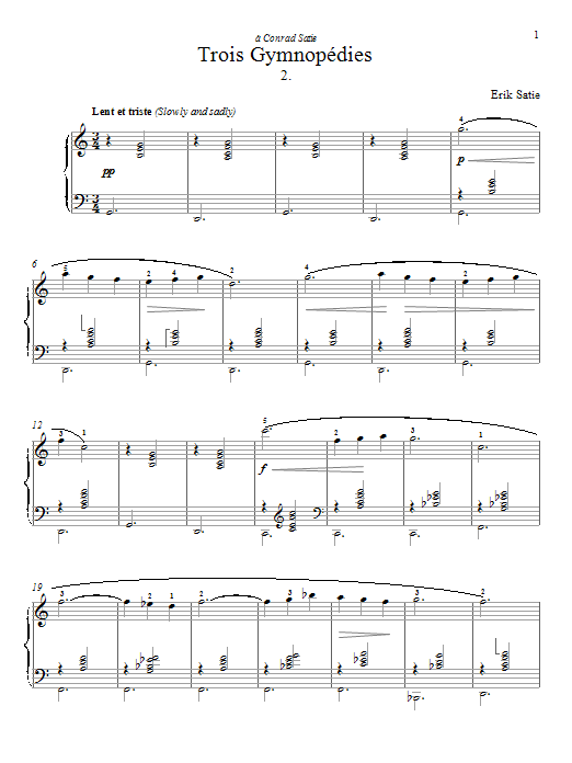 Erik Satie Gymnopedie No. 2 Sheet Music Notes & Chords for Piano - Download or Print PDF