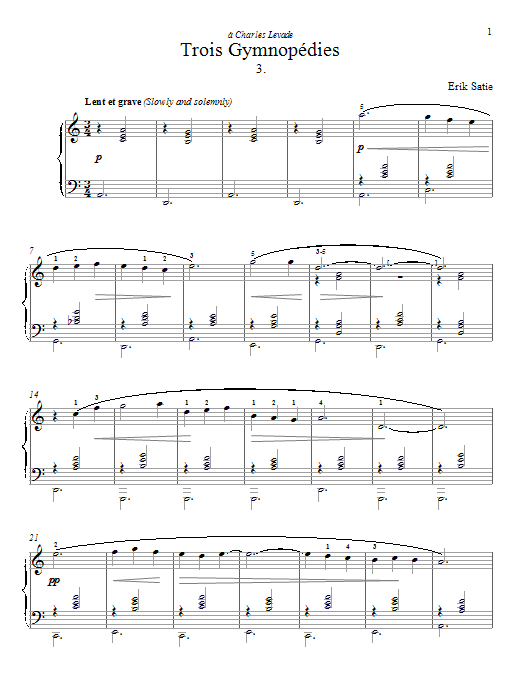 Erik Satie Gymnopedie No. 3 Sheet Music Notes & Chords for Piano - Download or Print PDF