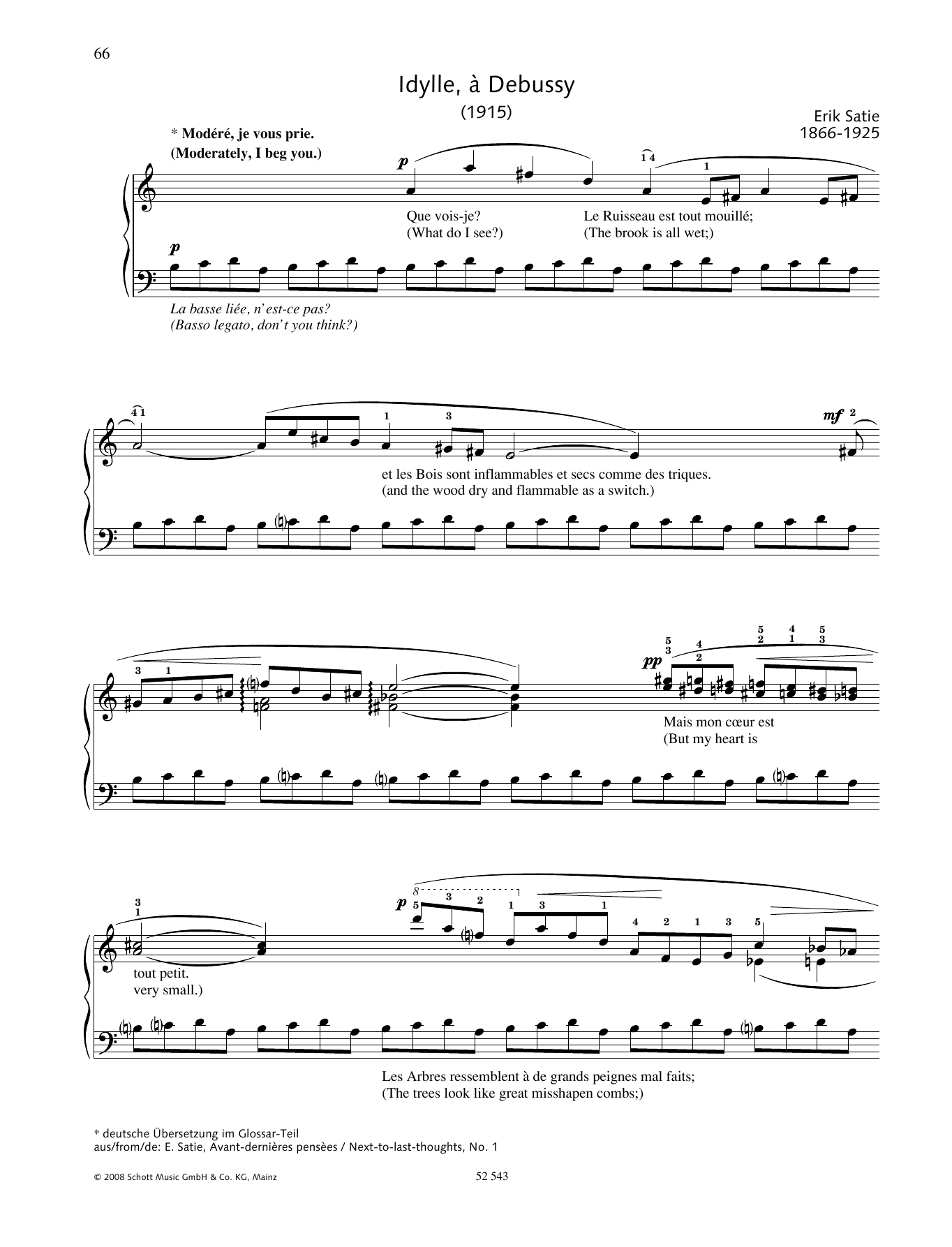 Erik Satie Idylle, à Debussy Sheet Music Notes & Chords for Piano Solo - Download or Print PDF