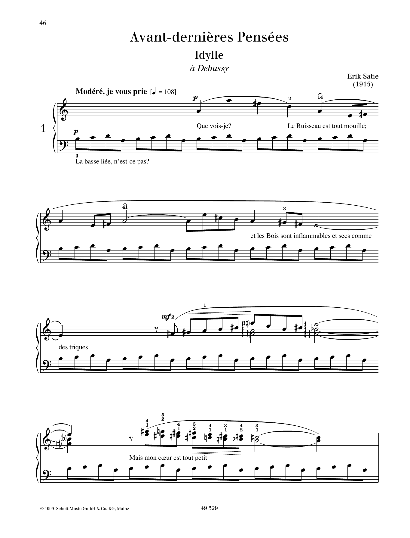 Erik Satie Idylle Sheet Music Notes & Chords for Piano Solo - Download or Print PDF