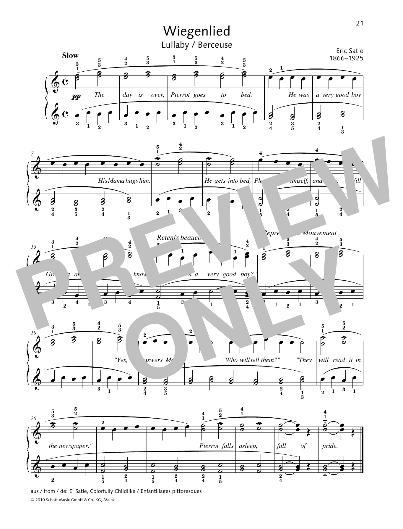 Erik Satie Lullaby Sheet Music Notes & Chords for Piano Solo - Download or Print PDF
