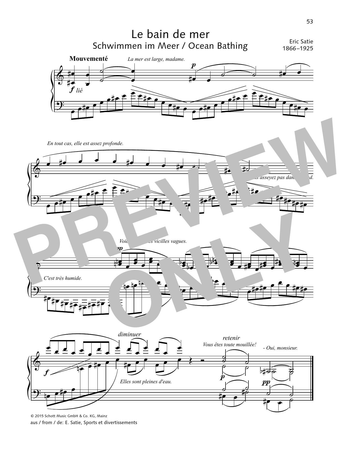 Erik Satie Ocean Bathing Sheet Music Notes & Chords for Piano Solo - Download or Print PDF