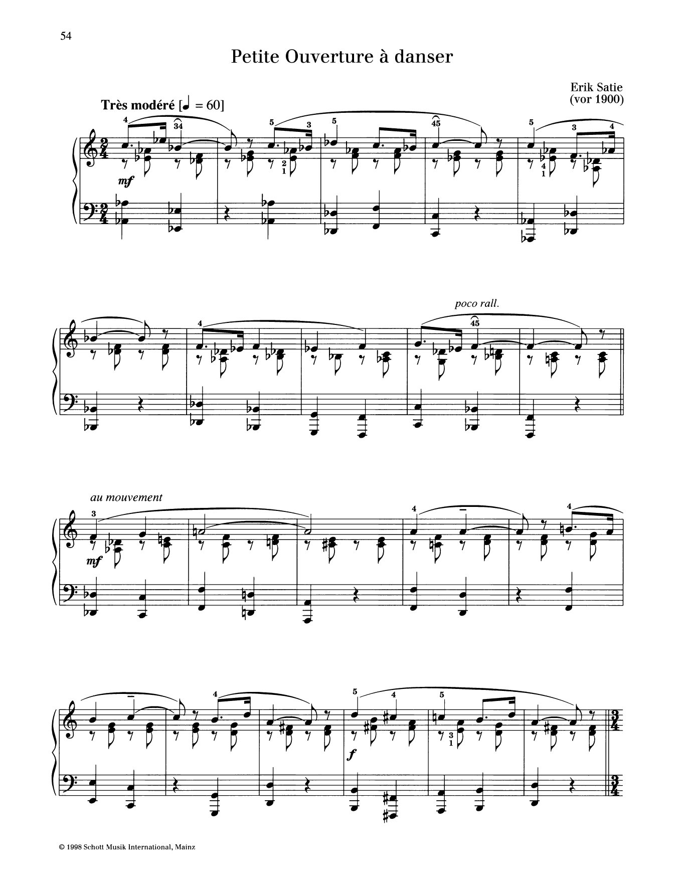 Erik Satie Petite Ouverture a Danser Sheet Music Notes & Chords for Piano Solo - Download or Print PDF