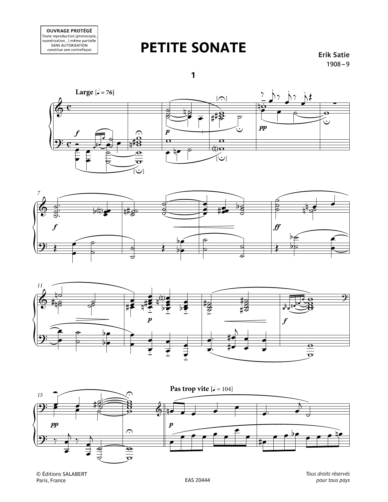 Erik Satie Petite Sonate Sheet Music Notes & Chords for Piano Solo - Download or Print PDF
